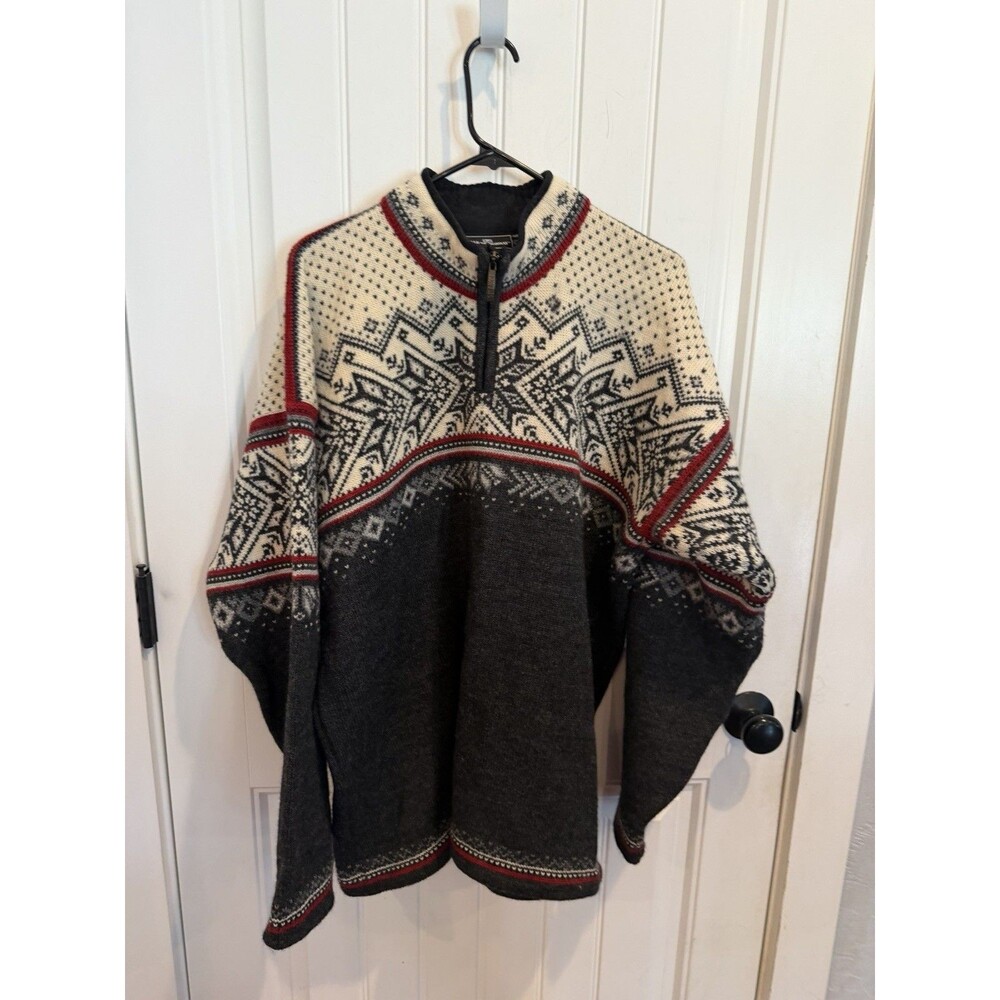 Dale of Norway XL 100% Wool Nordic Quarter Zip Sweater Made in Norway Gray